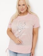 j&x T-shirt Roz din Bumbac Decorat cu Zirconii și Șnururi Laterale Forena