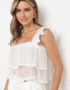 j&x Top Alb cu bretele detașabile decorat cu o volană Neveviana