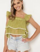 j&x Top Verde deschis cu bretele detașabil decorat cu volănaș Neveviana