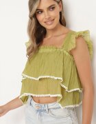 j&x Top Verde deschis cu bretele detașabil decorat cu volănaș Neveviana