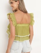 j&x Top Verde deschis cu bretele detașabil decorat cu volănaș Neveviana