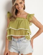 j&x Top Verde deschis cu bretele detașabil decorat cu volănaș Neveviana