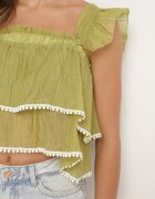 j&x Top Verde deschis cu bretele detașabil decorat cu volănaș Neveviana
