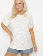 j&x Tricou Alb cu Bumbac și Model Ajourat Puzira