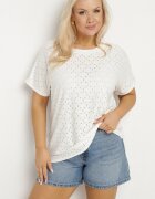 j&x Tricou Alb cu Bumbac și Model Ajourat Puzira