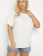 j&x Tricou Alb cu Bumbac și Model Ajourat Puzira