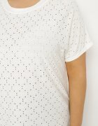 j&x Tricou Alb cu Bumbac și Model Ajourat Puzira