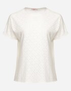 j&x Tricou Alb cu Bumbac și Model Ajourat Puzira