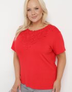 j&x Tricou Roșu Clasic cu Dantelă la Decolteu Fioma