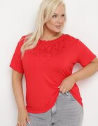 j&x Tricou Roșu Clasic cu Dantelă la Decolteu Fioma