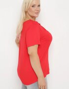 j&x Tricou Roșu Clasic cu Dantelă la Decolteu Fioma