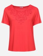 j&x Tricou Roșu Clasic cu Dantelă la Decolteu Fioma
