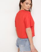 j&x Tricou Roșu Cu șnur la bază cu zirconii și imprimeu Moasstra