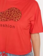 j&x Tricou Roșu Cu șnur la bază cu zirconii și imprimeu Moasstra
