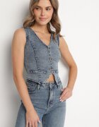 j&x Vestă Albastră din denim cu bumbac și imitație de buzunare Maitera