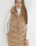 j&x Vestă Bej închisă din blană cu glugă Anamaria