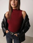 j&x Vestă tricotată casual cu viscoză și cu guler înalt Norabel Bej Bordo