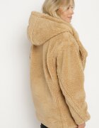  Jachetă bej de blană Teddy cu glugă cu nasturi Kejavia