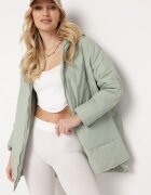  Jachetă Mentă Oversize cu Glugă cu Matlasare Decorativă și Fentă Klimella
