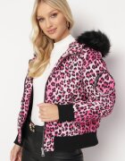  Jachetă Roză Matlasată cu Imprimeu Leopard cu Borsetă Adove