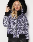  Jachetă Violet Matlasată cu Imprimeu Leopard cu Borsetă Adove
