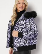 Jachetă Violet Matlasată cu Imprimeu Leopard cu Borsetă Adove