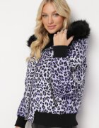  Jachetă Violet Matlasată cu Imprimeu Leopard cu Borsetă Adove