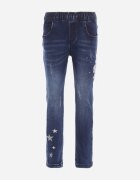  Jeans albaștri cu elastic în talie decorați cu aplicație și cu zirconii Ligustria
