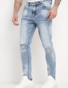  Jeans Albaștri de bumbac cu croială mulată cu rupturi și găuri Agistrea