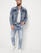  Jeans Albaștri de bumbac cu croială mulată cu rupturi și găuri Agistrea
