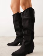 joalice paris Cizme Cowboy Negre Netede din Imitație de Piele Întoarsă cu Toc Conic Karelia
