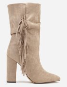 joalice paris Ghete bej închis în stil cowboy cu toc decorate cu franjuri Reitania