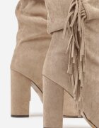 joalice paris Ghete bej închis în stil cowboy cu toc decorate cu franjuri Reitania