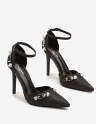 joalice paris Pantofi cu toc negre cu împletitură și catarame metalice Ellirna