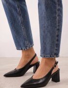 joalice paris Pantofi eleganți cu toc gros cu curea la călcâi și vârf ascuțit Gihisa Negri