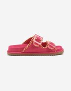 joalice paris Papuci Fucsia din Imitație de Velur cu Bretele cu Catarame Decorate cu Cusături Nalisha