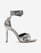 joalice paris Sandale Argintii cu toc Stiletto decorate cu catarame metalice și fermoar Polliviva