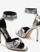 joalice paris Sandale Argintii cu toc Stiletto decorate cu catarame metalice și fermoar Polliviva