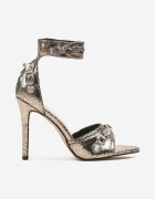 joalice paris Sandale Aurii cu toc stiletto decorate cu catarame metalice și fermoar Polliviva