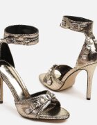 joalice paris Sandale Aurii cu toc stiletto decorate cu catarame metalice și fermoar Polliviva