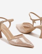 joalice paris Sandale Bej cu toc cui Decorate cu paiete Ulanilia