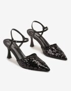 joalice paris Sandale Negre cu toc stiletto decorate cu paiete Ulanilia