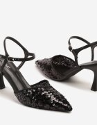joalice paris Sandale Negre cu toc stiletto decorate cu paiete Ulanilia