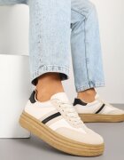 joalice paris Sneakers Bej-Negru pe Platformă în Stilul Tenisilor Cult Decorate cu Imprimeu Leopard Gonoriel