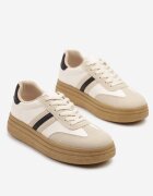 joalice paris Sneakers Bej-Negru pe Platformă în Stilul Tenisilor Cult Decorate cu Imprimeu Leopard Gonoriel