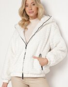 jstyle Geacă albă de blană cu glugă decorată cu șnururi elastice Deotana