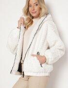jstyle Geacă albă de blană cu glugă decorată cu șnururi elastice Deotana