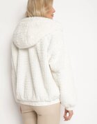 jstyle Geacă albă de blană cu glugă decorată cu șnururi elastice Deotana