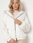 jstyle Geacă albă de blană cu glugă decorată cu șnururi elastice Deotana