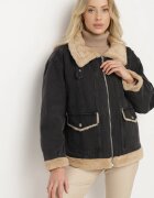 jstyle Geacă din denim Gri închis cu bumbac Decorată cu blană și cataramă Senivra